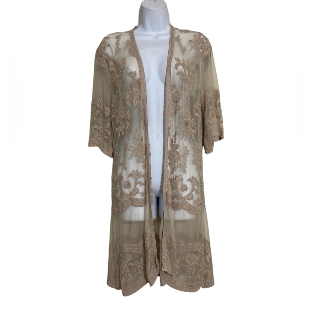 Miss Chievous Lace open cardigan Beige embroidered women S/M boho Y2K festival